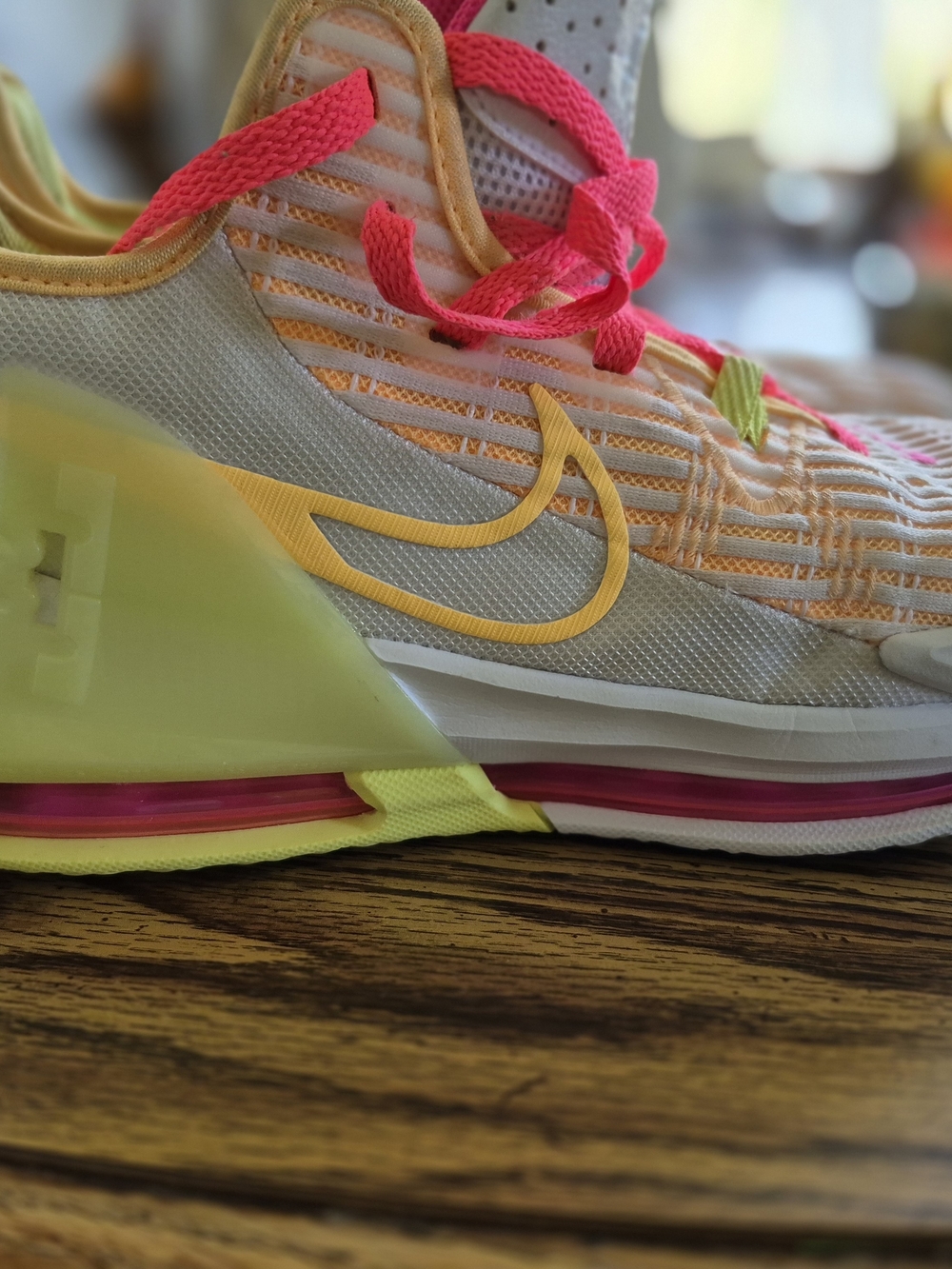 Nike Mens Athletic Shoes - White with Pink & Yellow Accents